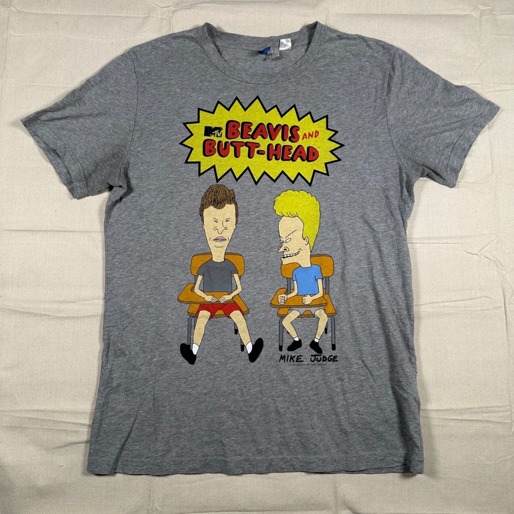 H&M Divided Beavis and Butt-Head MTV Graphic T-Shirt Gray Men's Medium